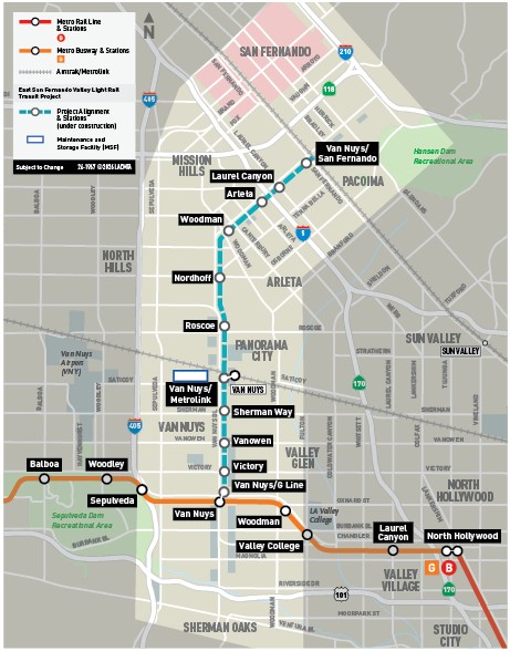 Static map of the Metro East San Fernando Valley Light Rail Transit